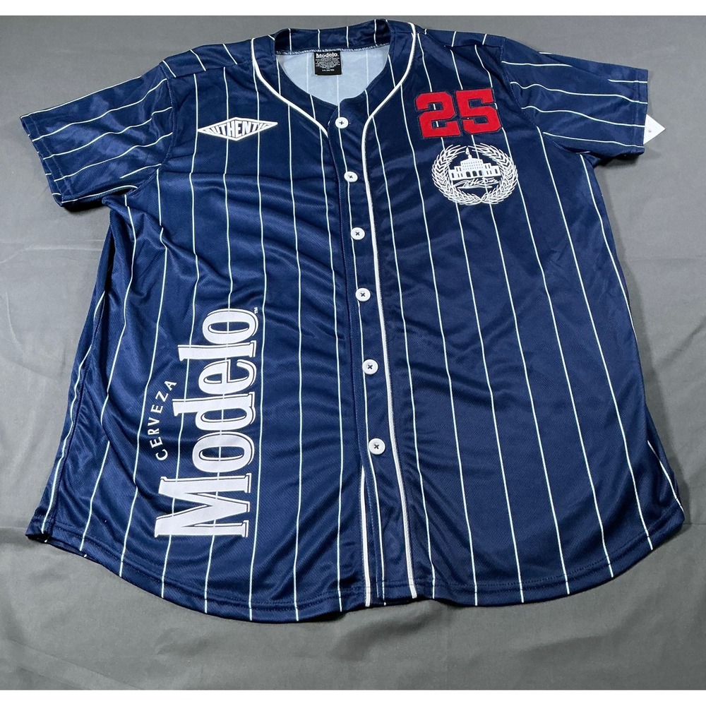 Modelo Especial Baseball Jersey Mens 2XL Blue Pinstripe Fighting Spirit NWT